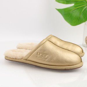 UGG Australia Women's Slipper Slide Shoe Size 6 Gold Metallic Leather Shearling